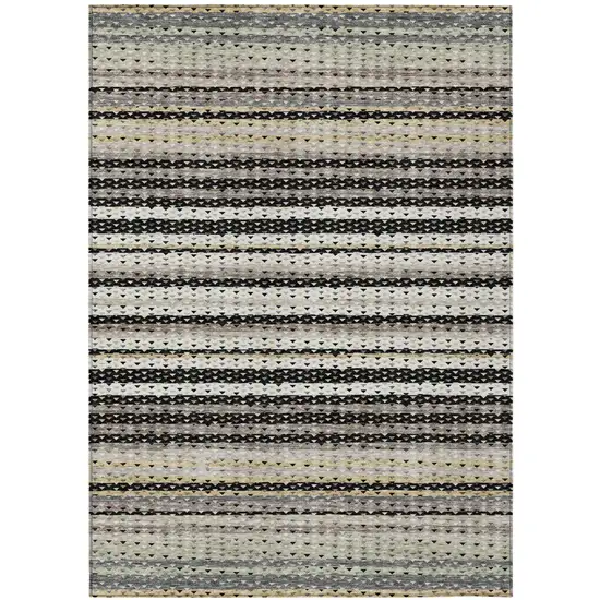 Black And Beige Striped Washable Indoor Outdoor Area Rug Photo 2