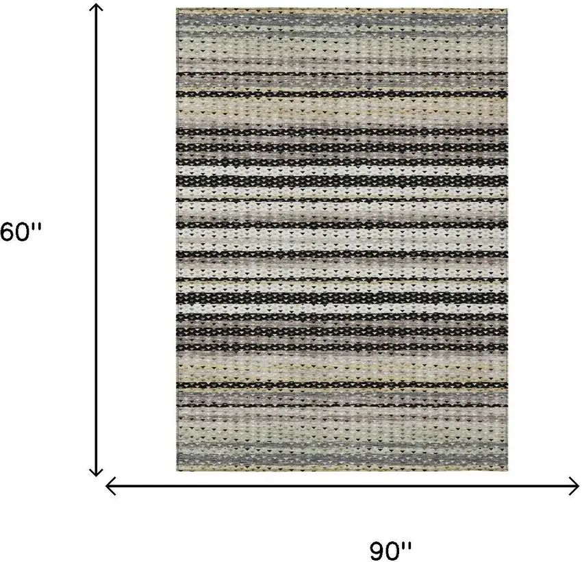 Black And Beige Striped Washable Indoor Outdoor Area Rug Photo 5