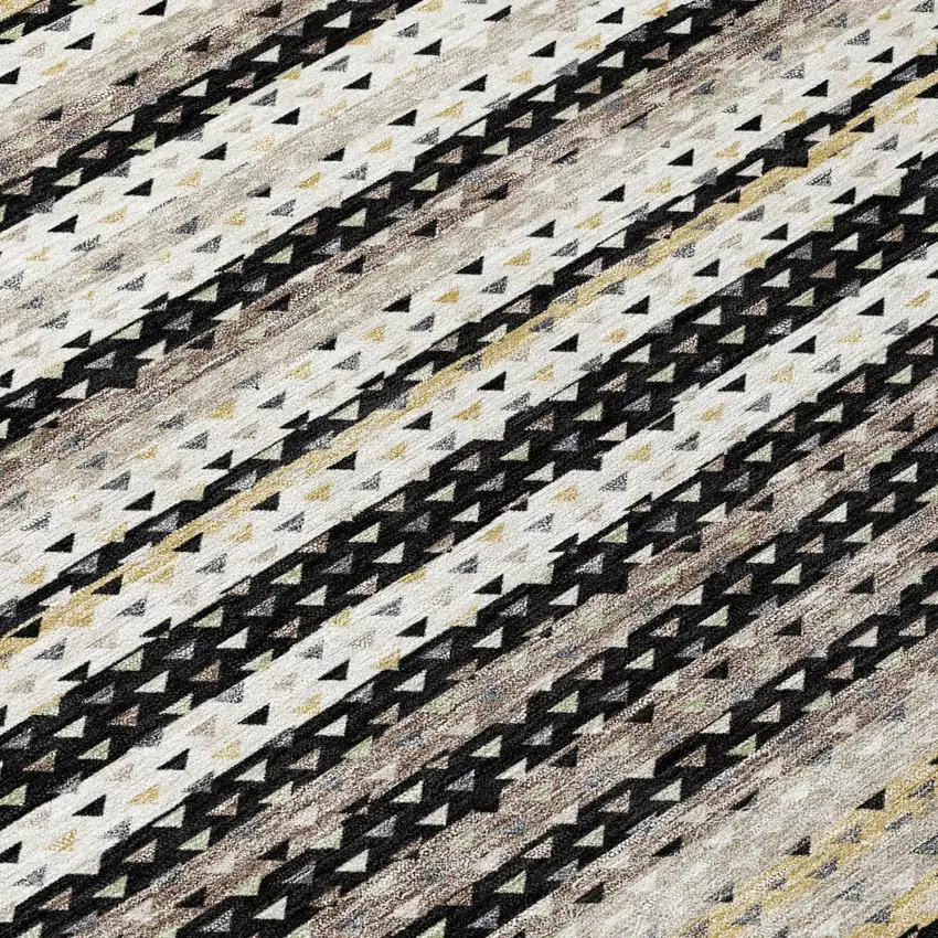 Black And Beige Striped Washable Indoor Outdoor Area Rug Photo 4