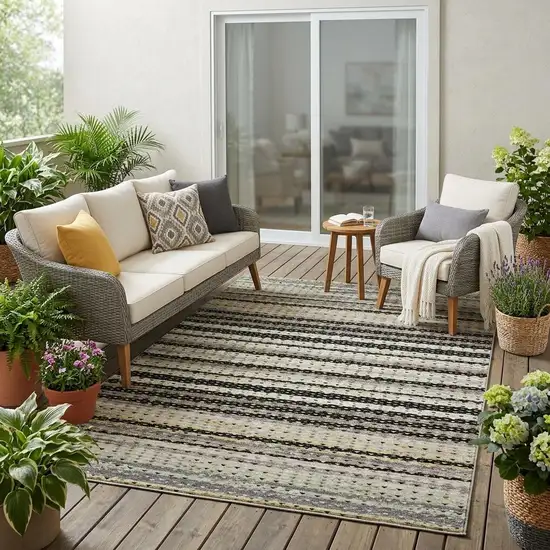 Black And Beige Striped Washable Indoor Outdoor Area Rug Photo 1