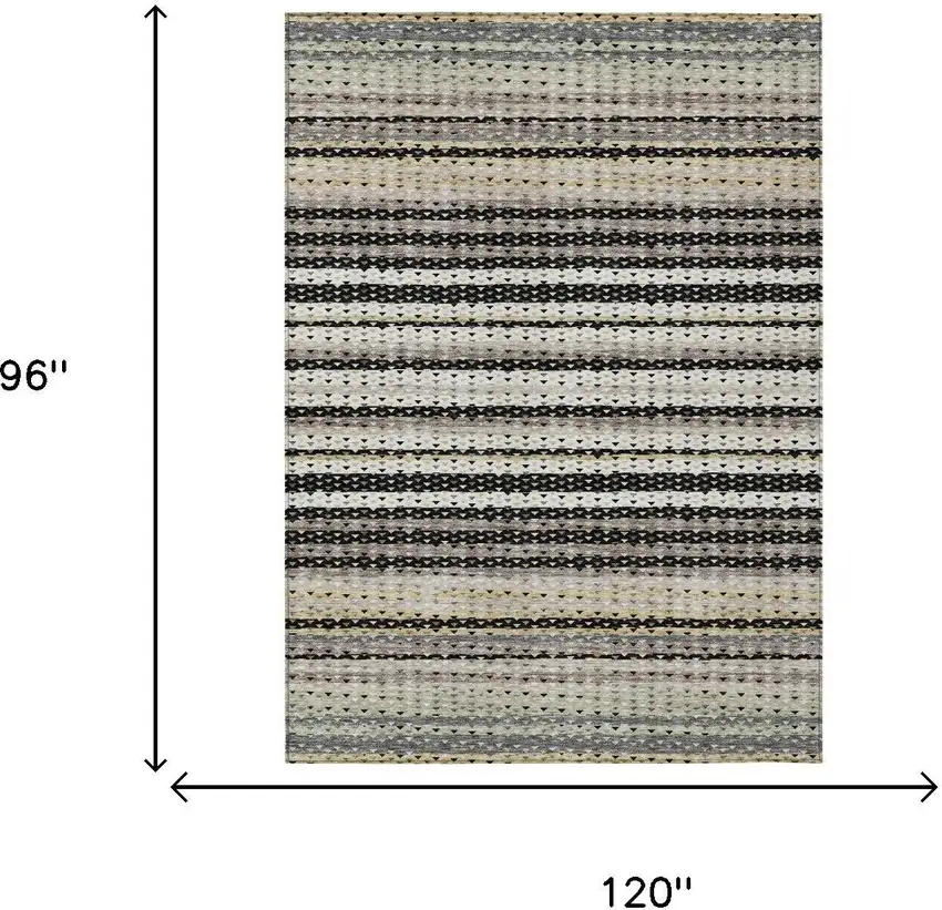 Black And Beige Striped Washable Indoor Outdoor Area Rug Photo 5
