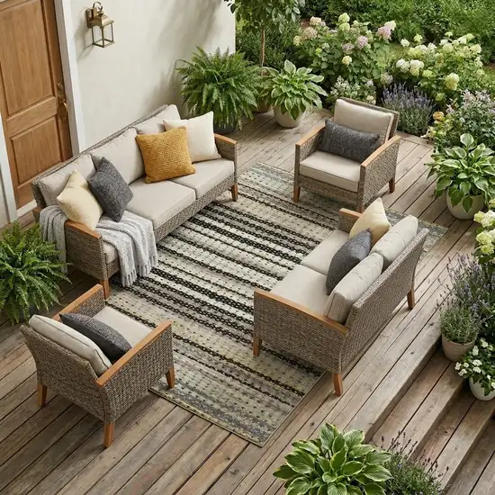 Black And Beige Striped Washable Indoor Outdoor Area Rug Photo 1