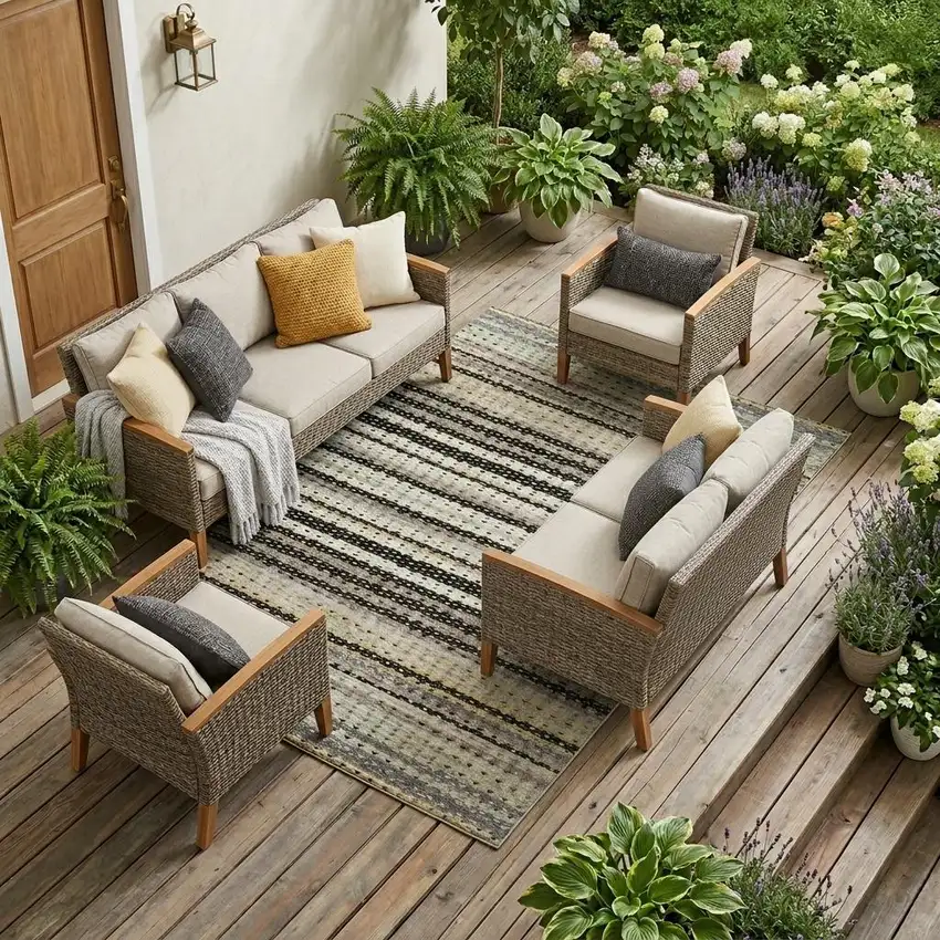 Black And Beige Striped Washable Indoor Outdoor Area Rug Photo 1