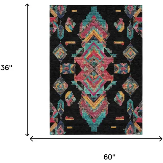 Black And Beige Tribal Washable Indoor Outdoor Area Rug Photo 9