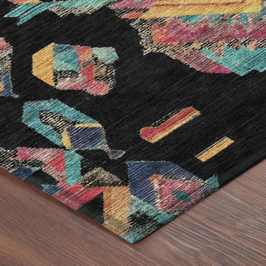 Black And Beige Tribal Washable Indoor Outdoor Area Rug Photo 7