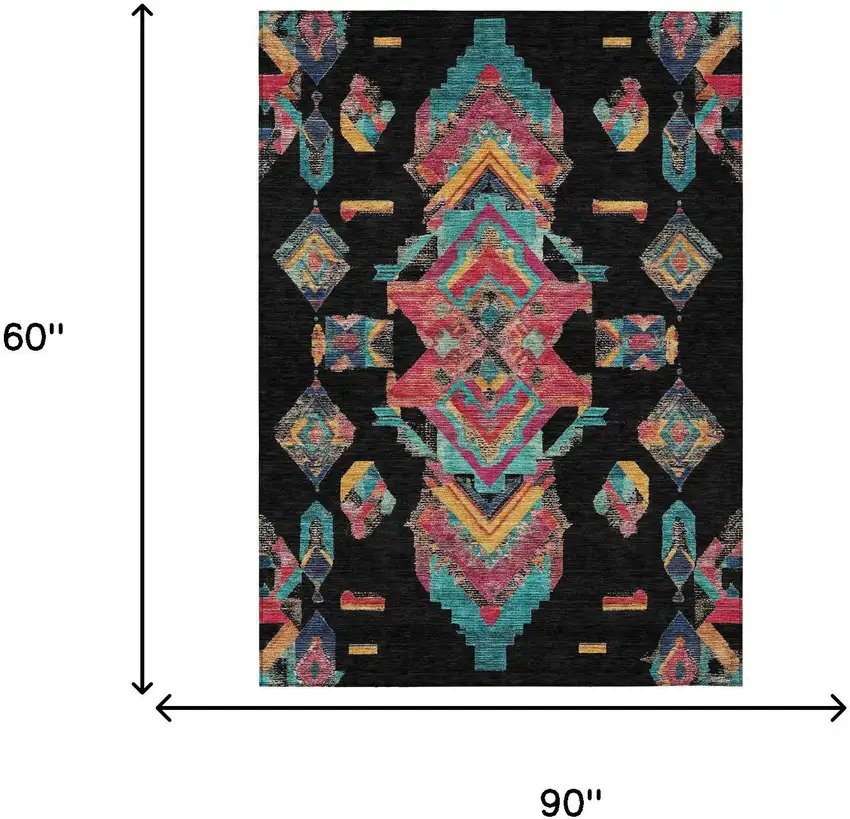Black And Beige Tribal Washable Indoor Outdoor Area Rug Photo 9