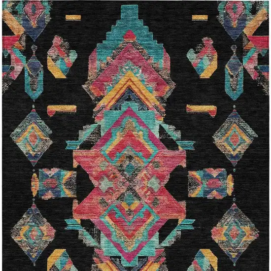 Black And Beige Tribal Washable Indoor Outdoor Area Rug Photo 4