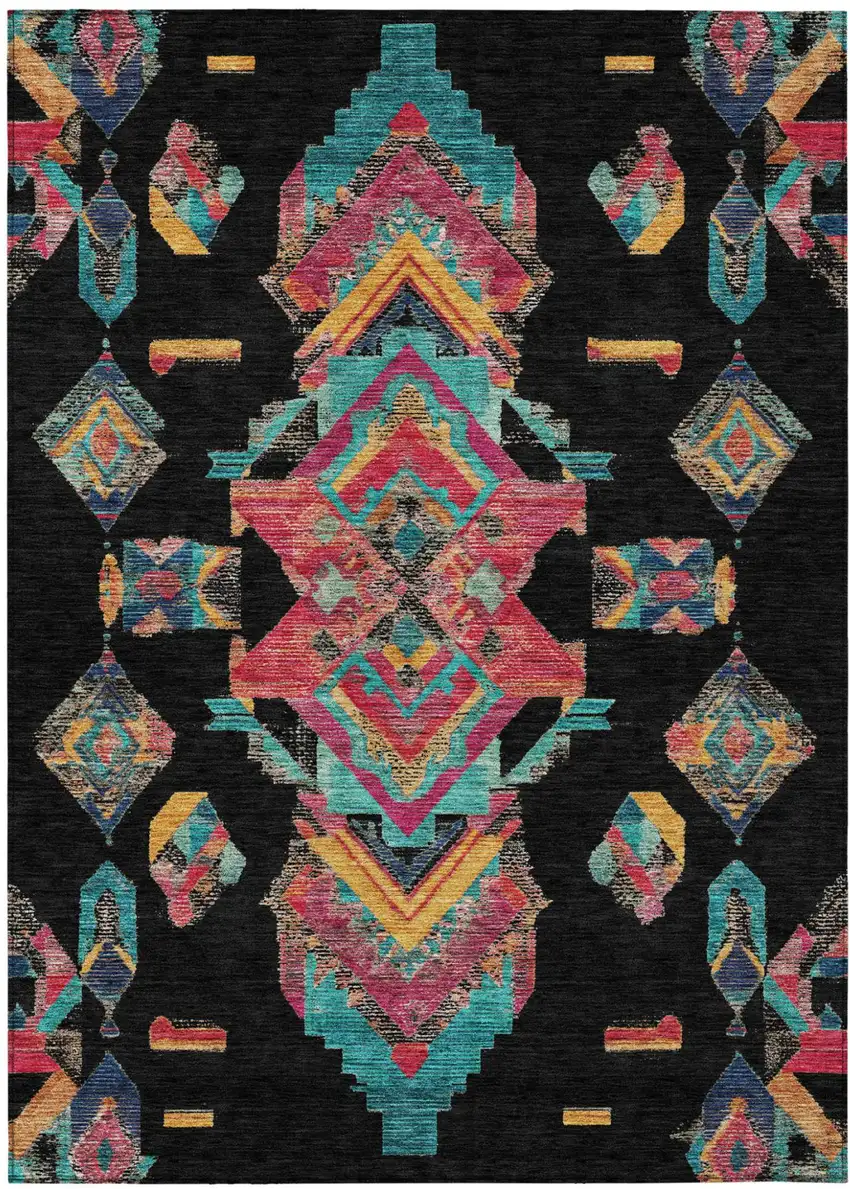 Black And Beige Tribal Washable Indoor Outdoor Area Rug Photo 2