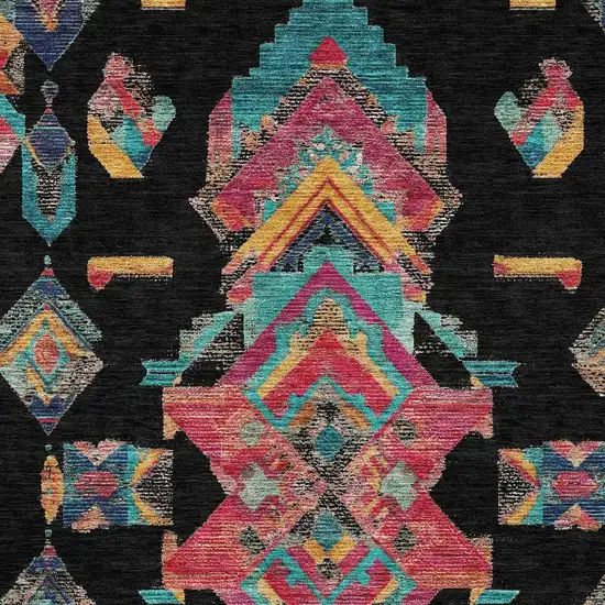 Black And Beige Tribal Washable Indoor Outdoor Area Rug Photo 3