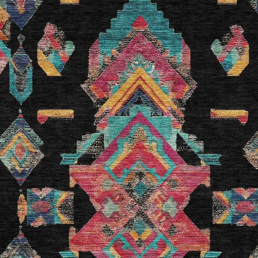 Black And Beige Tribal Washable Indoor Outdoor Area Rug Photo 3