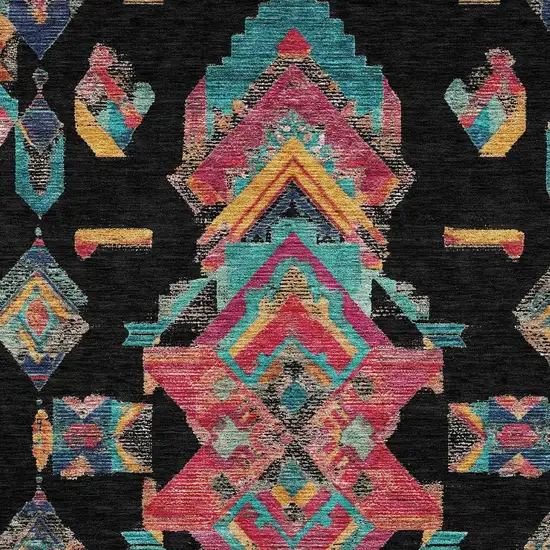 Black And Beige Tribal Washable Indoor Outdoor Area Rug Photo 5