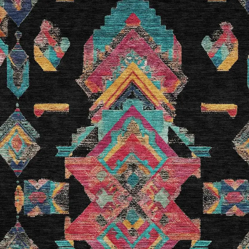 Black And Beige Tribal Washable Indoor Outdoor Area Rug Photo 5
