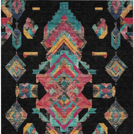 Black And Beige Tribal Washable Indoor Outdoor Area Rug Photo 6