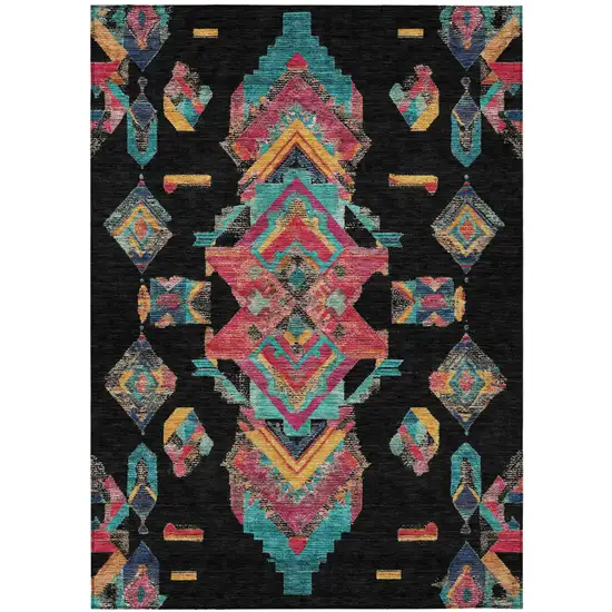Black And Beige Tribal Washable Indoor Outdoor Area Rug Photo 2