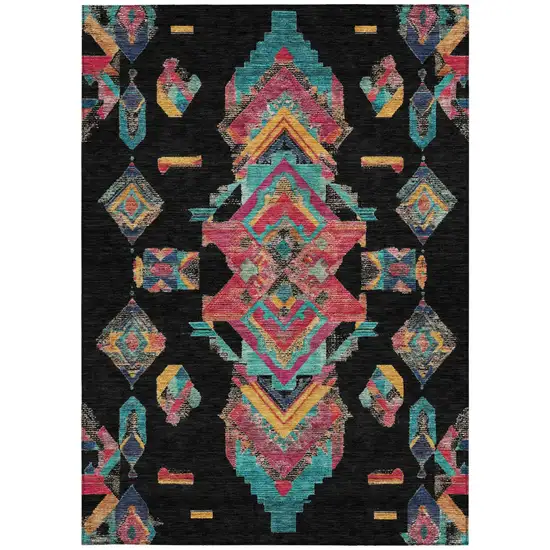 Black And Beige Tribal Washable Indoor Outdoor Area Rug Photo 4