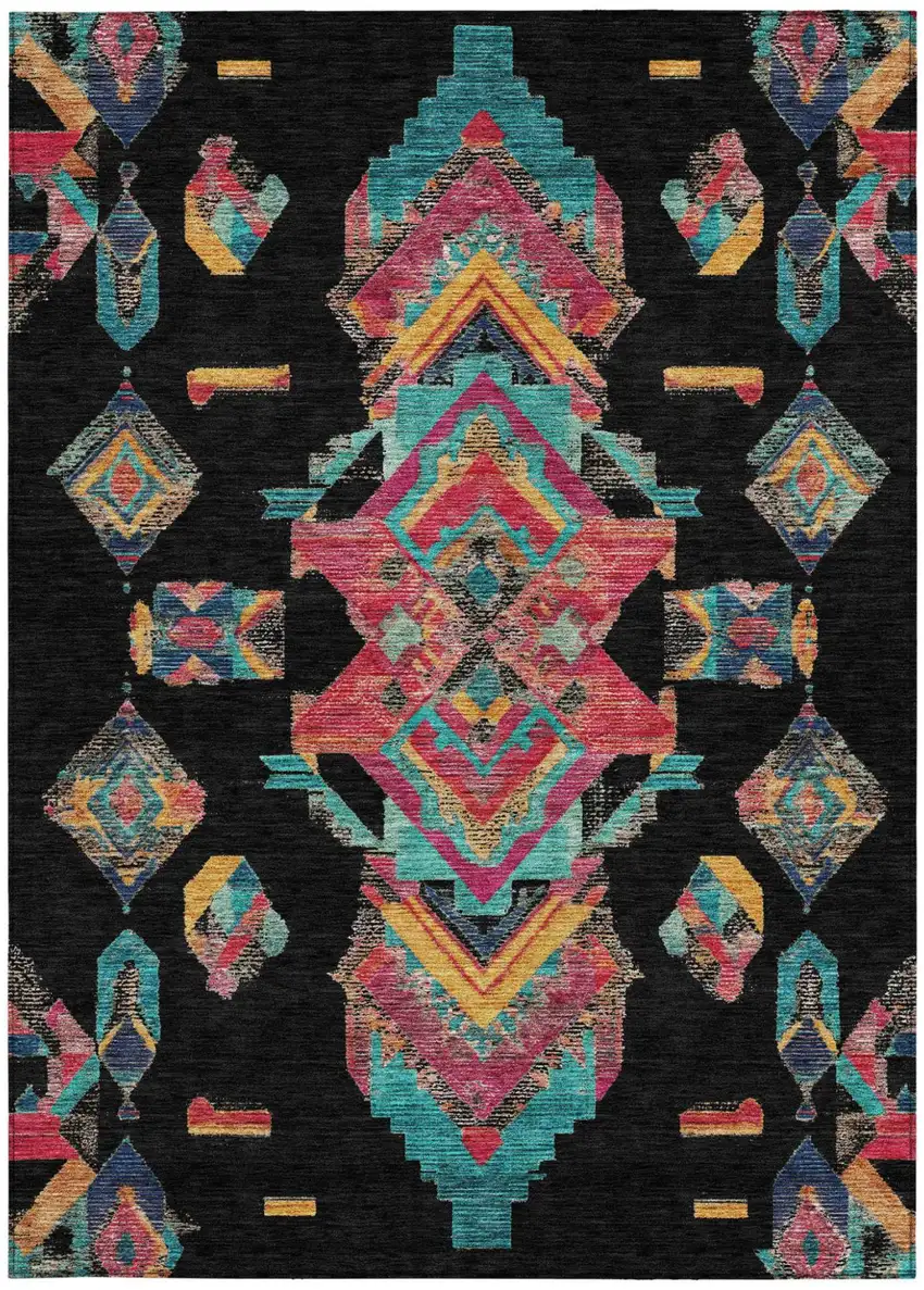 Black And Beige Tribal Washable Indoor Outdoor Area Rug Photo 4