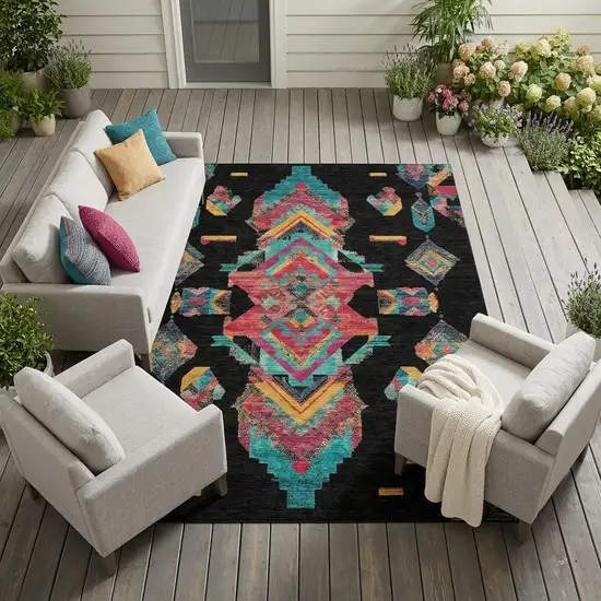 Black And Beige Tribal Washable Indoor Outdoor Area Rug Photo 1