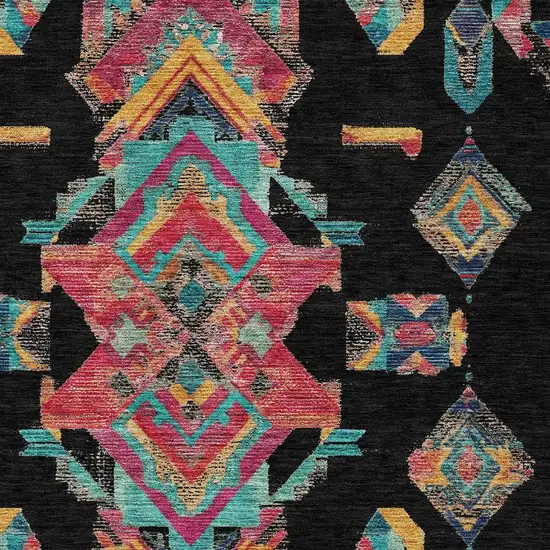 Black And Beige Tribal Washable Indoor Outdoor Area Rug Photo 5