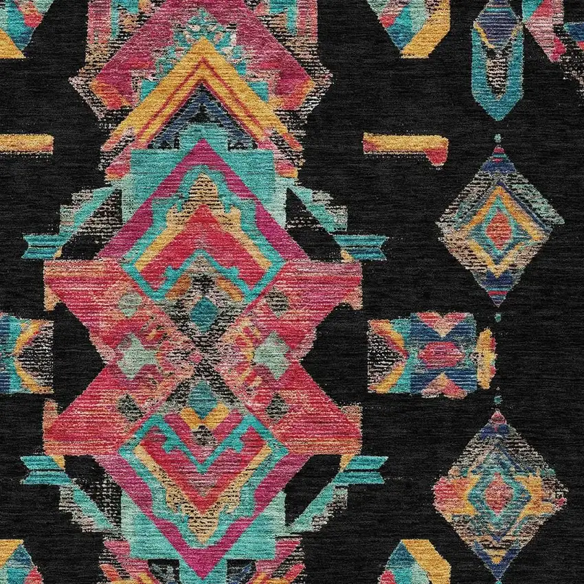 Black And Beige Tribal Washable Indoor Outdoor Area Rug Photo 5
