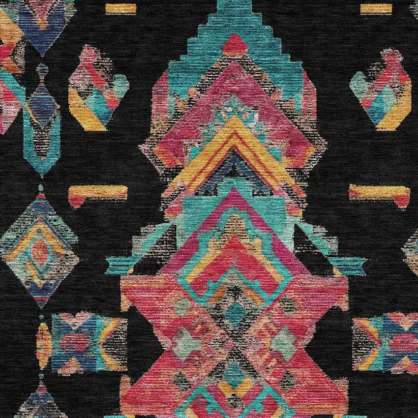 Black And Beige Tribal Washable Indoor Outdoor Area Rug Photo 3