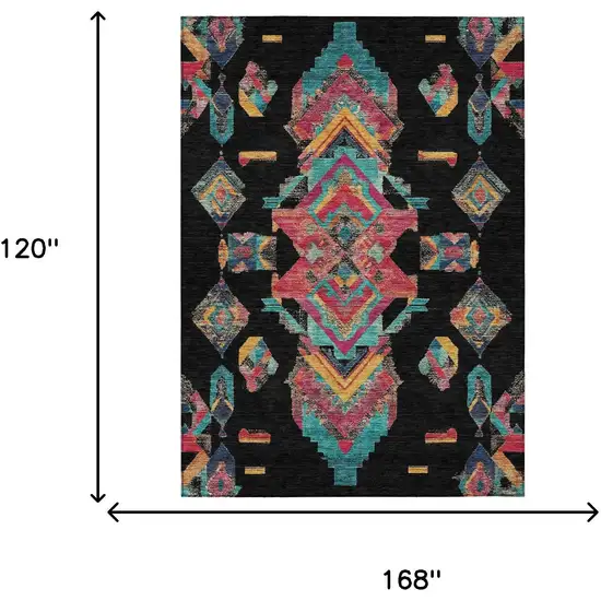 Black And Beige Tribal Washable Indoor Outdoor Area Rug Photo 9
