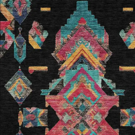 Black And Beige Tribal Washable Indoor Outdoor Area Rug Photo 3