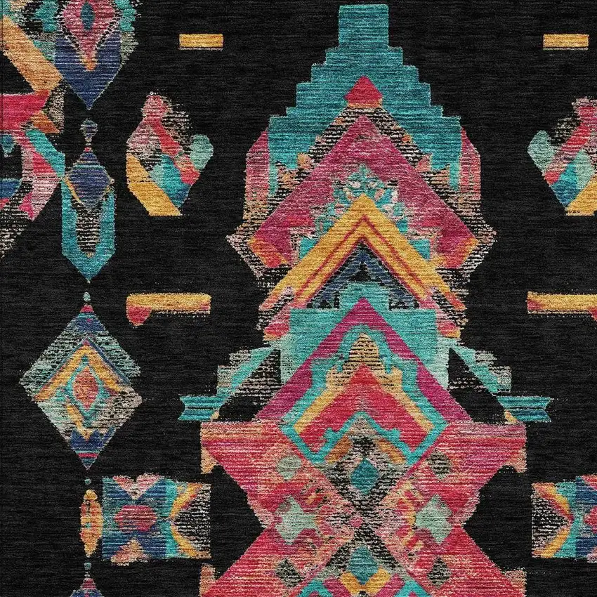 Black And Beige Tribal Washable Indoor Outdoor Area Rug Photo 3