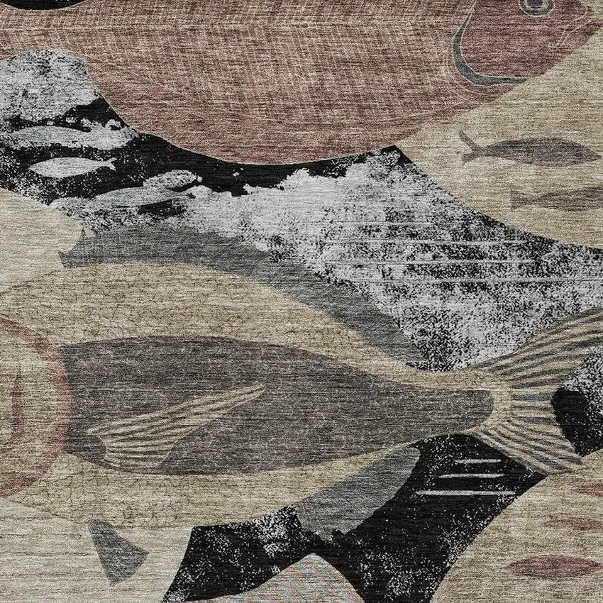 Black And Beige Tropical Fish Washable Indoor Outdoor Area Rug Photo 2