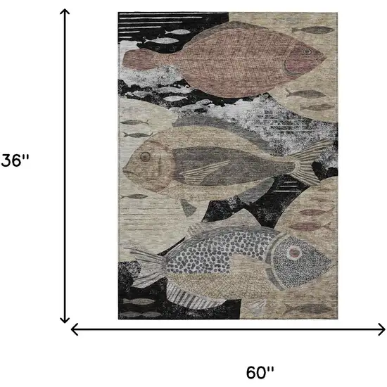Black And Beige Tropical Fish Washable Indoor Outdoor Area Rug Photo 9