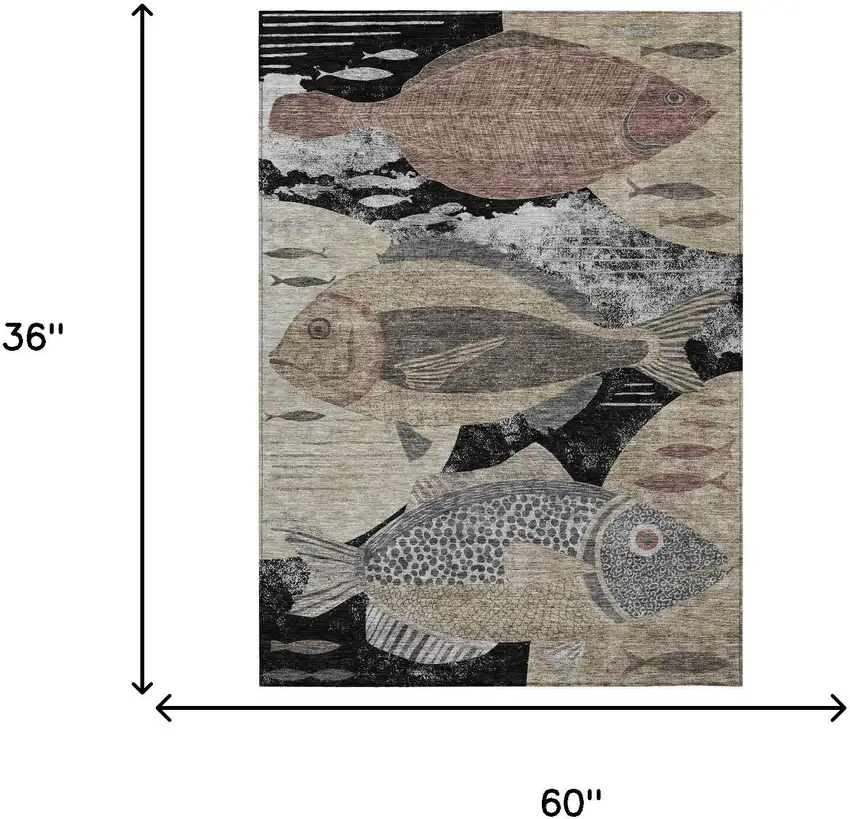 Black And Beige Tropical Fish Washable Indoor Outdoor Area Rug Photo 9