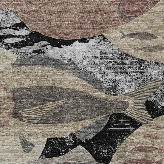 Black And Beige Tropical Fish Washable Indoor Outdoor Area Rug Photo 2