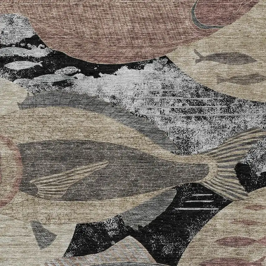 Black And Beige Tropical Fish Washable Indoor Outdoor Area Rug Photo 2