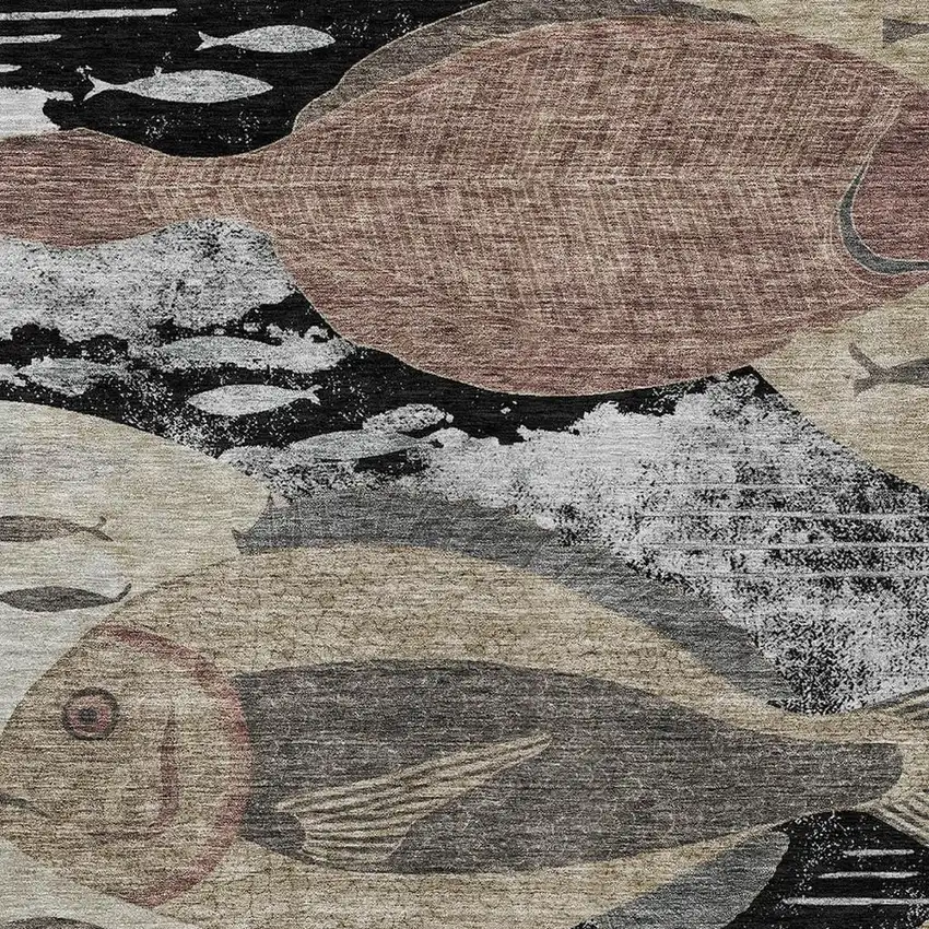 Black And Beige Tropical Fish Washable Indoor Outdoor Area Rug Photo 2