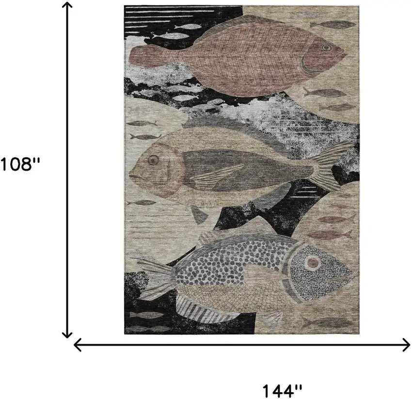 Black And Beige Tropical Fish Washable Indoor Outdoor Area Rug Photo 9