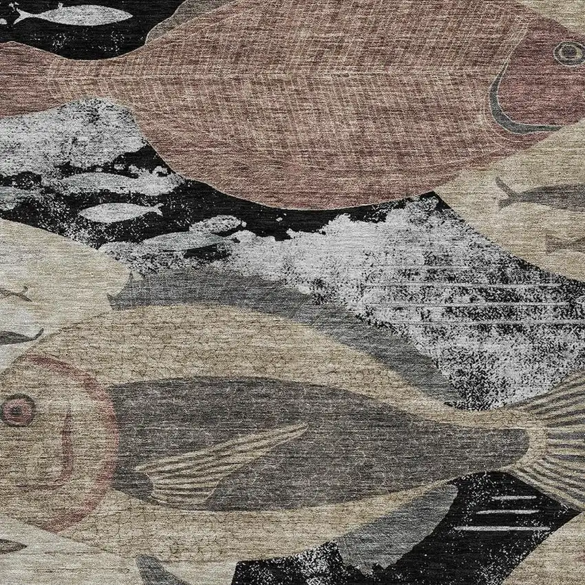 Black And Beige Tropical Fish Washable Indoor Outdoor Area Rug Photo 2