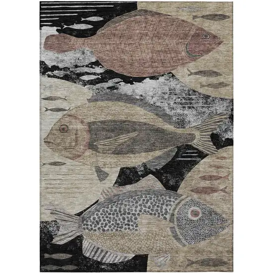 Black And Beige Tropical Fish Washable Indoor Outdoor Area Rug Photo 1