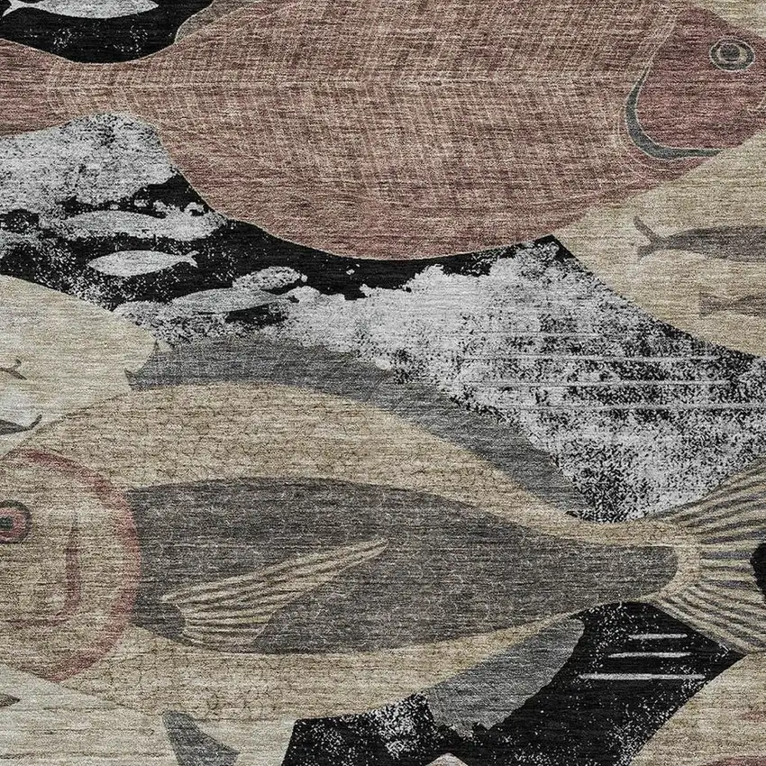 Black And Beige Tropical Fish Washable Indoor Outdoor Area Rug Photo 2