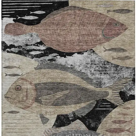 Black And Beige Tropical Fish Washable Indoor Outdoor Area Rug Photo 3