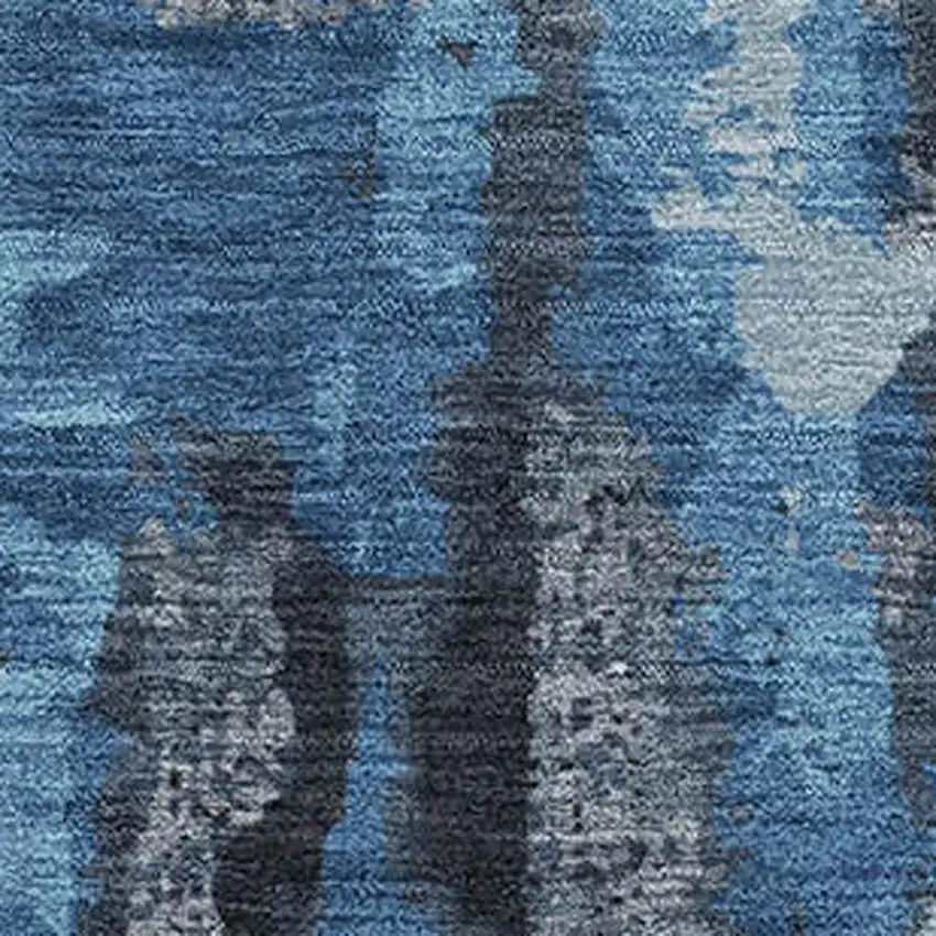 Black And Blue Abstract Washable Area Rug With UV Protection Photo 3