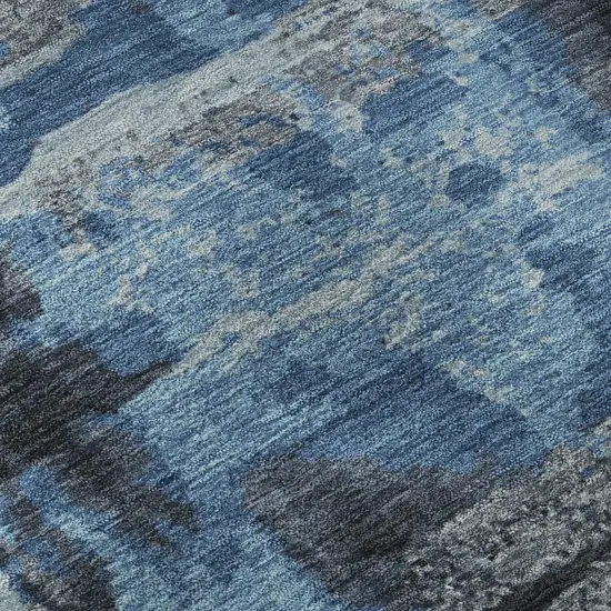 Black And Blue Abstract Washable Area Rug With UV Protection Photo 8