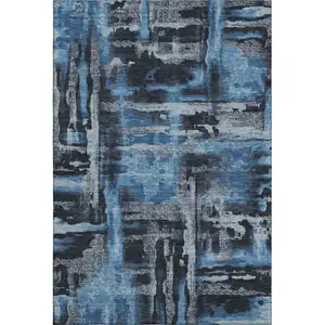 Photo of Black And Blue Abstract Washable Area Rug With UV Protection