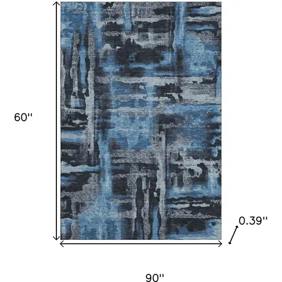 Black And Blue Abstract Washable Area Rug With UV Protection Photo 9