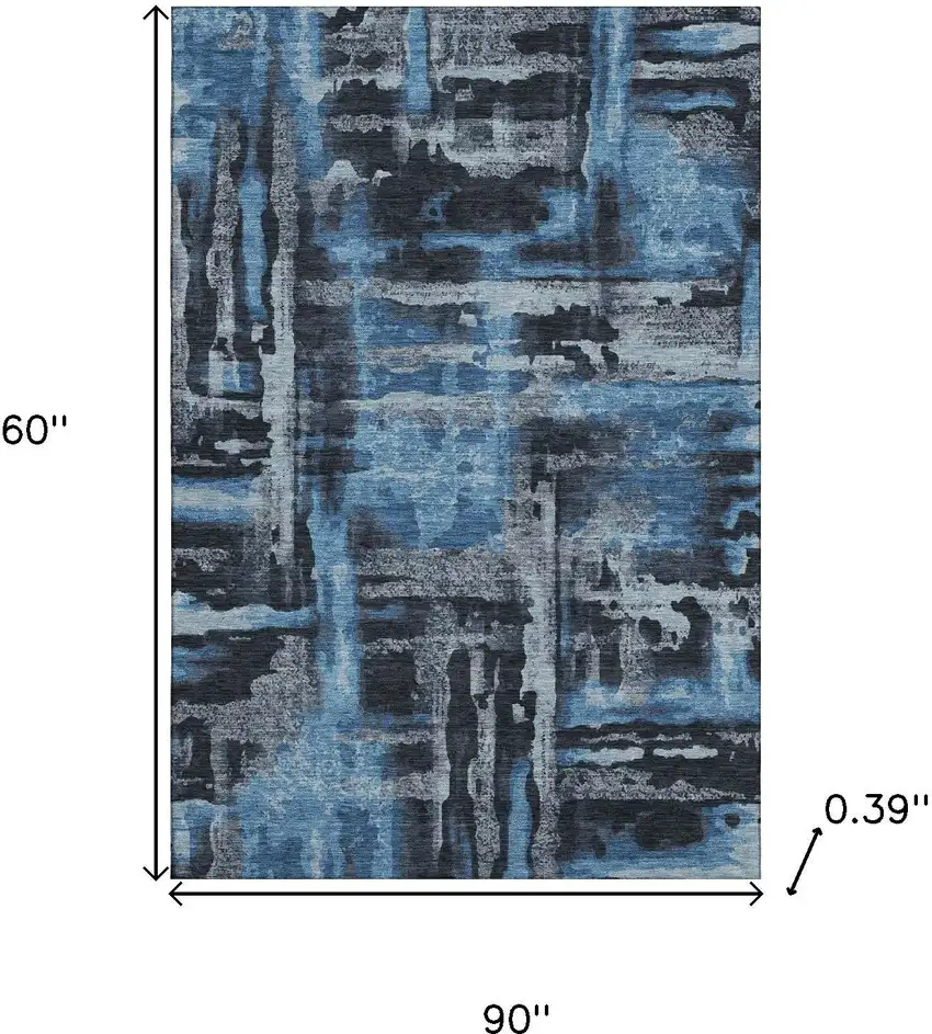 Black And Blue Abstract Washable Area Rug With UV Protection Photo 9