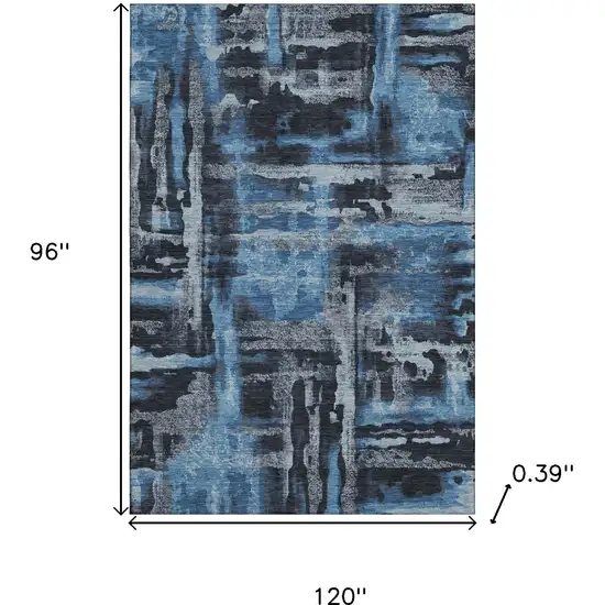 Black And Blue Abstract Washable Area Rug With UV Protection Photo 9