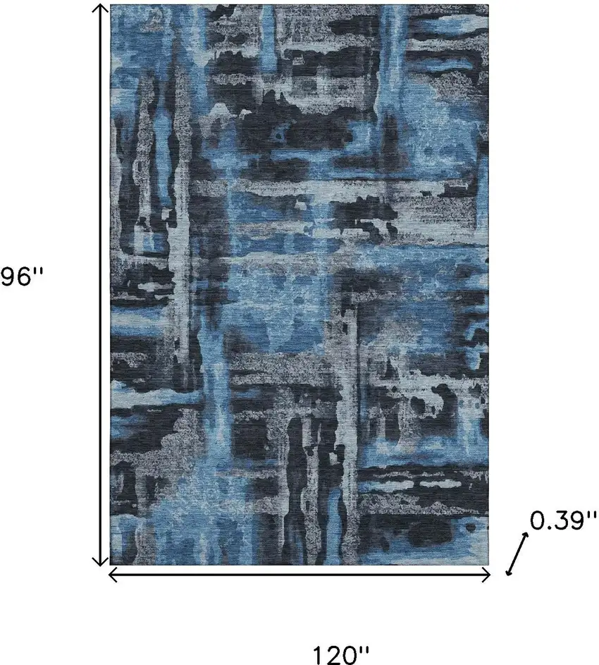 Black And Blue Abstract Washable Area Rug With UV Protection Photo 9