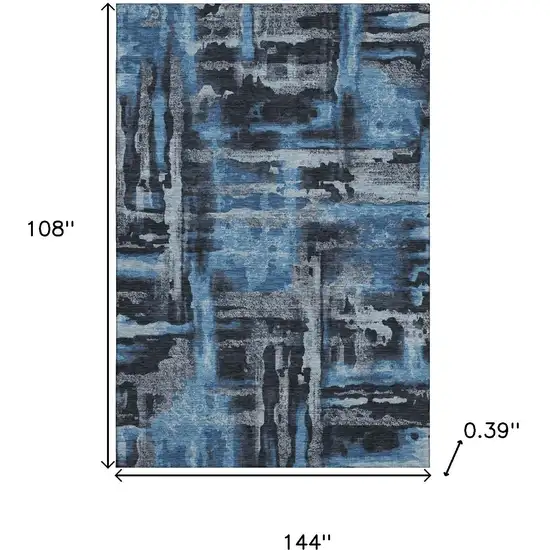 Black And Blue Abstract Washable Area Rug With UV Protection Photo 9