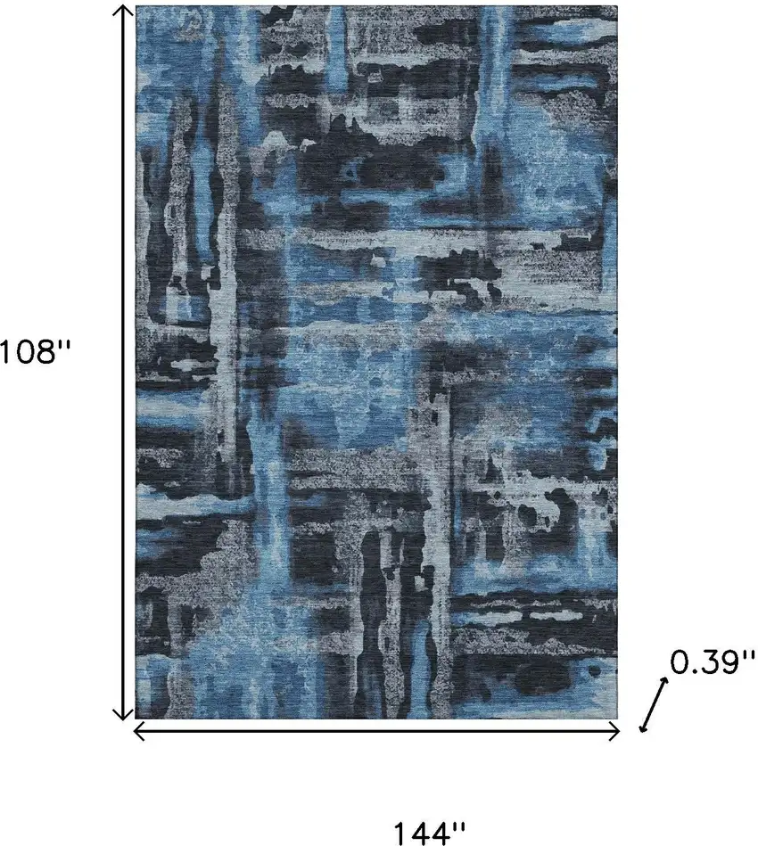 Black And Blue Abstract Washable Area Rug With UV Protection Photo 9