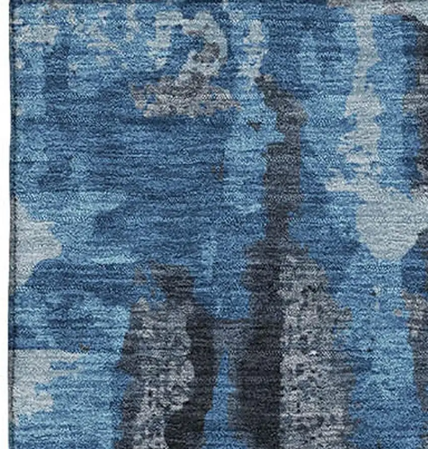Black And Blue Abstract Washable Area Rug With UV Protection Photo 4