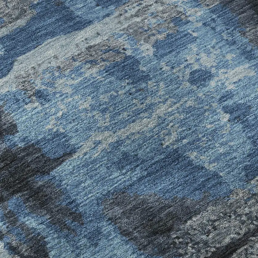 Black And Blue Abstract Washable Area Rug With UV Protection Photo 7