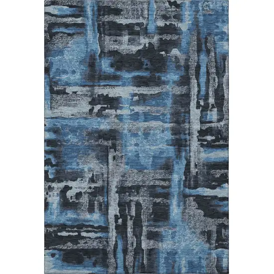 Black And Blue Abstract Washable Area Rug With UV Protection Photo 3